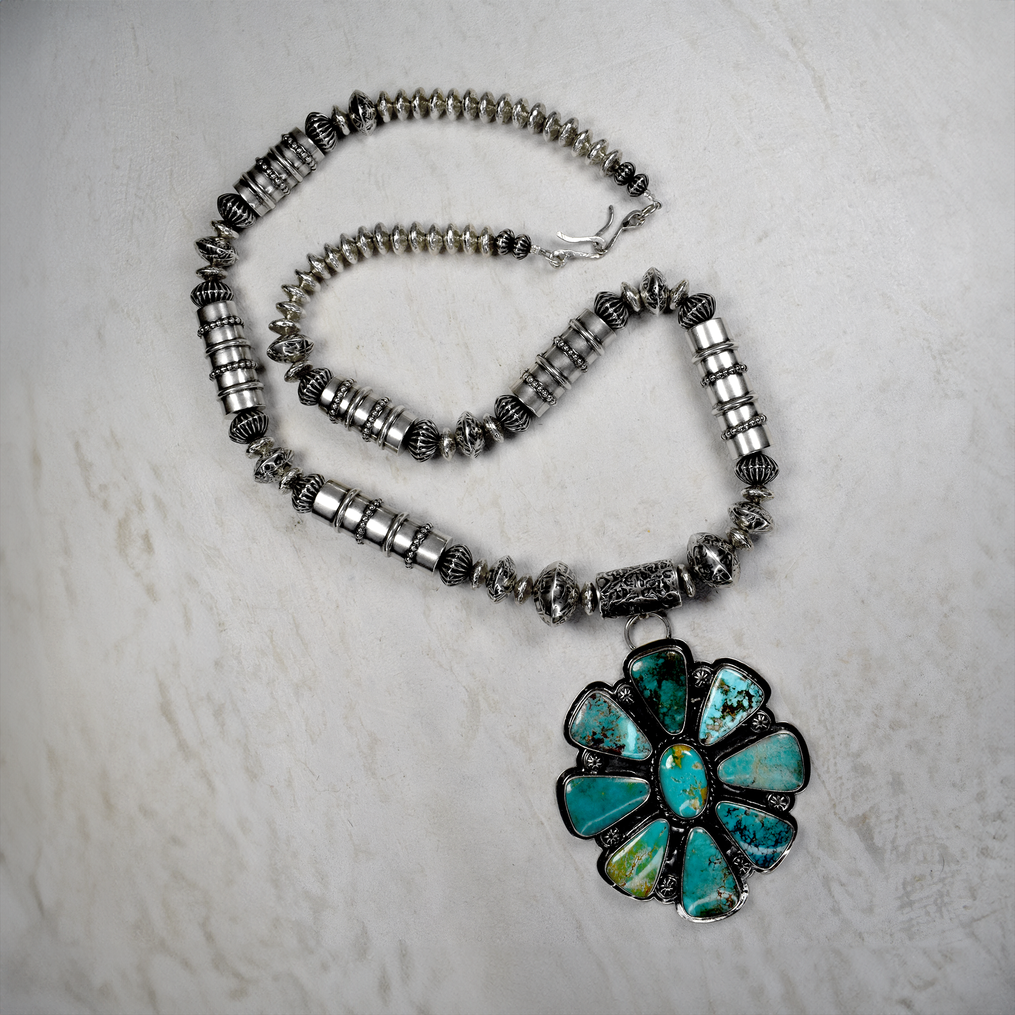 Royston  Bloom Necklace with Hand-Tooled Barrel Beads