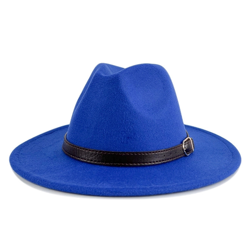 Explosions Solid Color Belt Woolen Hat Autumn And Winter Wind Fedora Hat Men's And Women's Felt Hat