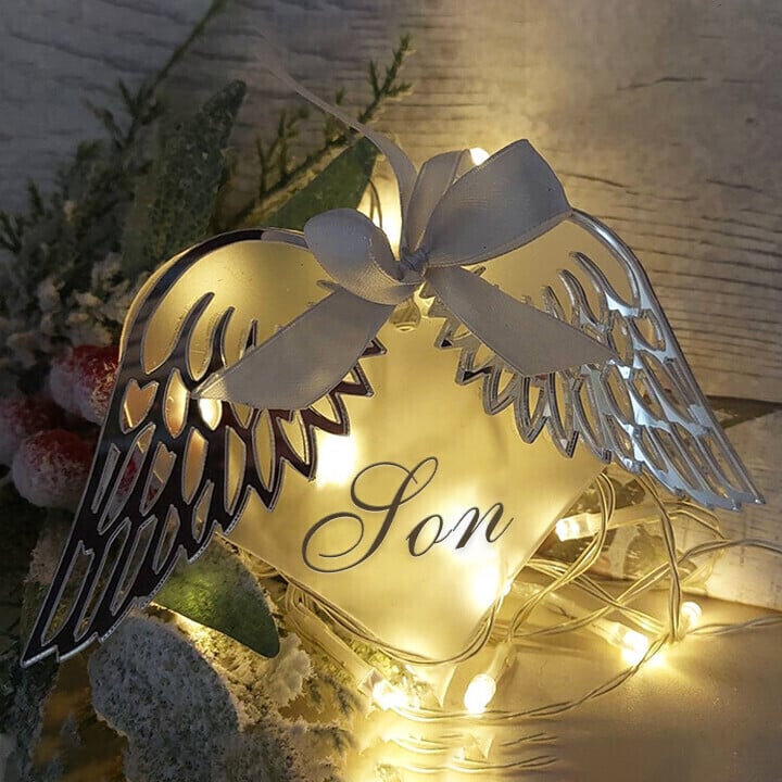 👼Angel Wings With Frosted Heart Decoration Mirrored - ❤️Remember Your Family