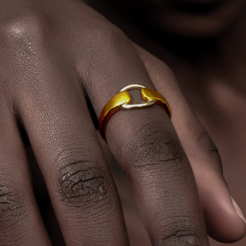 Fashionable Niche Personality Hand Jewelry Stainless Steel Plated 18K Gold Stretch Sports Shape Ring
