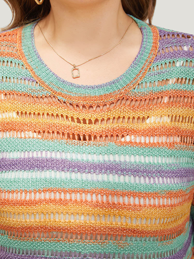 Contrast Striped Cut Out Ombre Pullover
