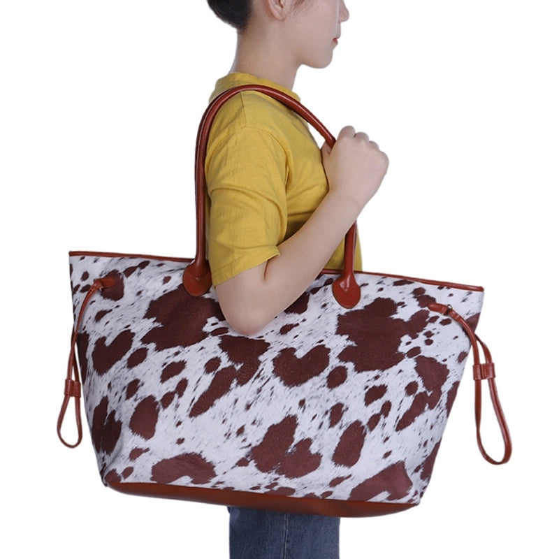 Women's Large Pu Leather Leopard Basic Magnetic Buckle Tote Bag