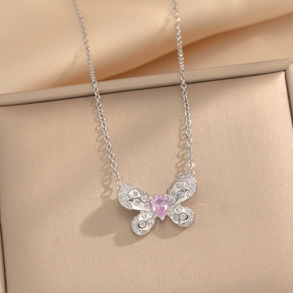Necklace Women  Version Ins Style Simple Butterfly Necklace Inlaid With Zircon Fashion Clavicle Chain Sweet