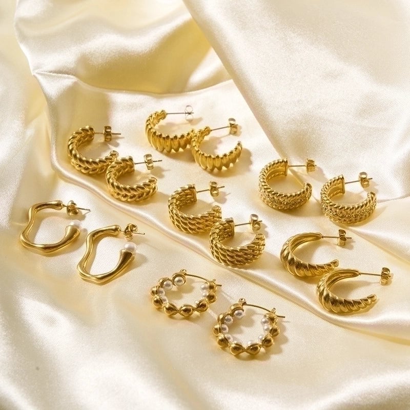 1 Pair Minimalist U Shape Plating Stainless Steel Artificial Pearls Rhinestones 18K Gold Plated Earrings