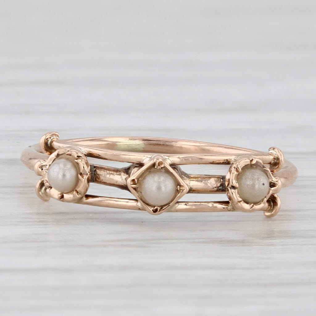 Antique Split Pearl Ring 10k Rose Gold Size 4.5 Stackable
