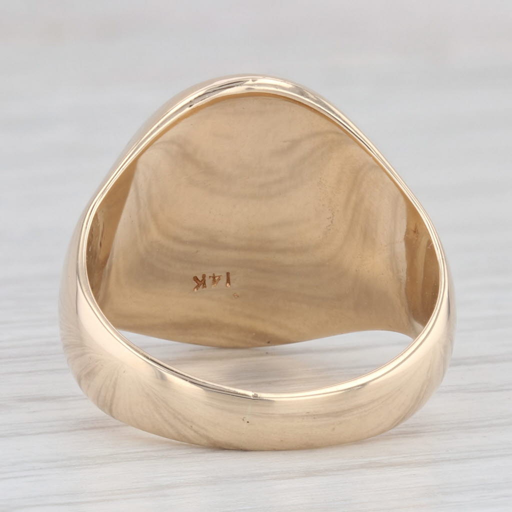 Vintage Hand Engraved Coat of Arms Seal Signet Ring 14k Yellow Gold Size 8.75