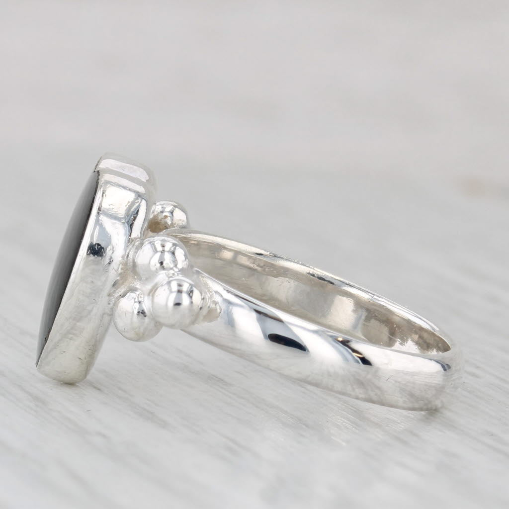 Onyx Heart Ring Sterling Silver Size 6.5 Statement