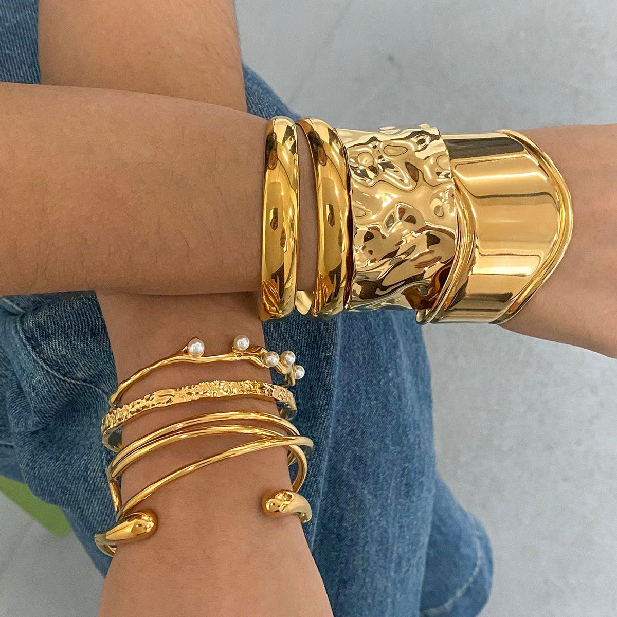 Stainless Steel Gold Pearl Bracelet Open Bracelet Titanium Steel Bracelet