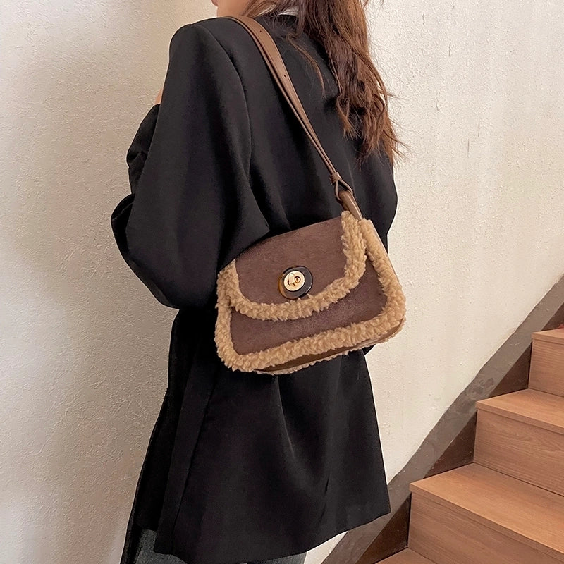 Women's Pu Leather Suede Solid Color Basic Classic Style Sewing Thread Square Flip Cover Fashion Backpack