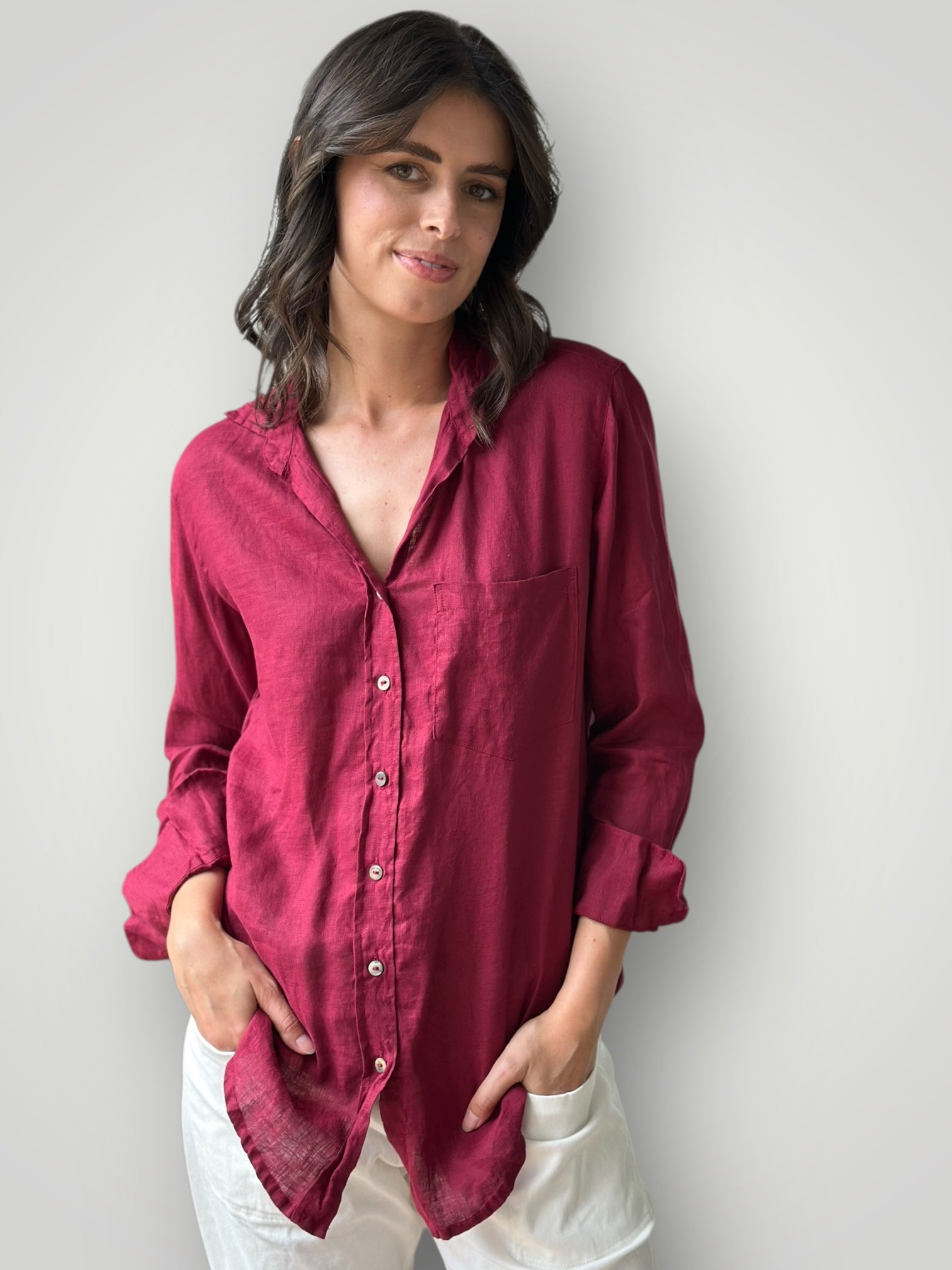erika shirt - merlot linen
