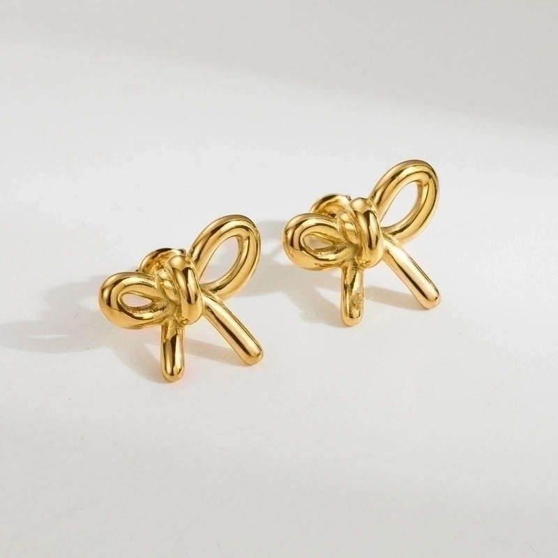 1 Pair Cute Minimalist Classic Style Bow Knot Plating Stainless Steel 18k Gold Plated Ear Studs