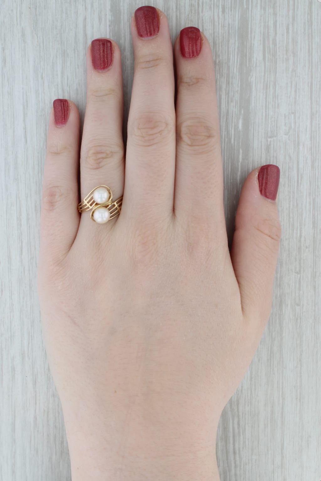 Cultured Pearl Bypass Ring 10k Yellow Gold Size 10.25