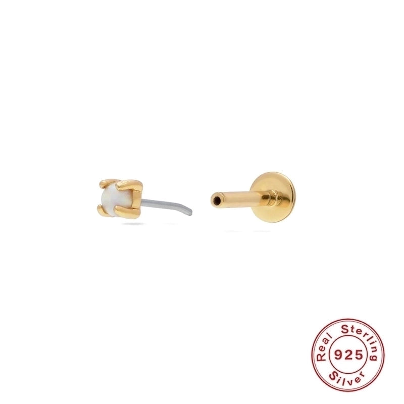 Fashion Solid Color Sterling Silver Inlay Pearl Zircon Ear Studs 1 Piece