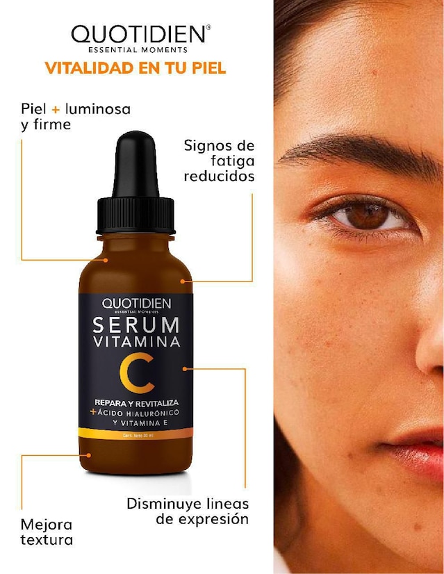 Kit Facial Limpiador + Tónico + Serum Vitamina C + Suero Acido Hialuronico + Gel Contorno de Ojos Quotidien Skin Care