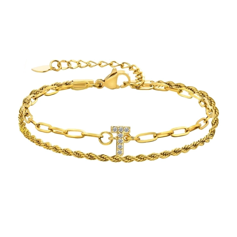 201 Stainless Steel 18K Gold Plated IG Style Inlay Letter Zircon Bracelets