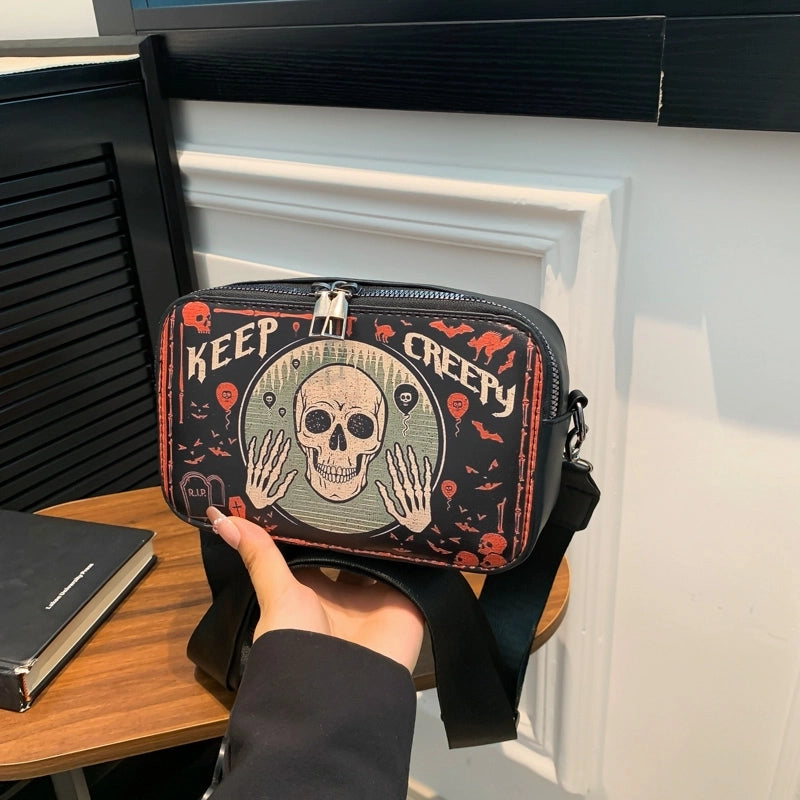 Halloween Women's Pu Leather Pumpkin Letter Ghost Streetwear Square Zipper Shoulder Bag Crossbody Bag