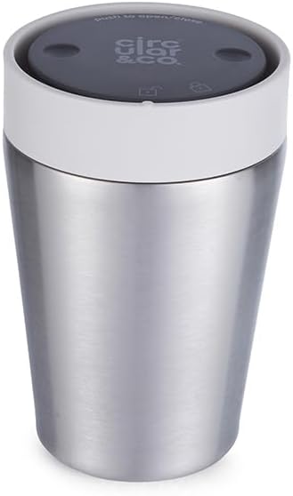 Circular & Co Thermal Stainless Steel Travel Mug - 8oz/227ml - Insulated Reusable Coffee Cup - 100% Leakproof & Lockable - 6 Hours Hot/Cold - Push Top, One Hand Open, 360 Drinking Coffee Tumbler