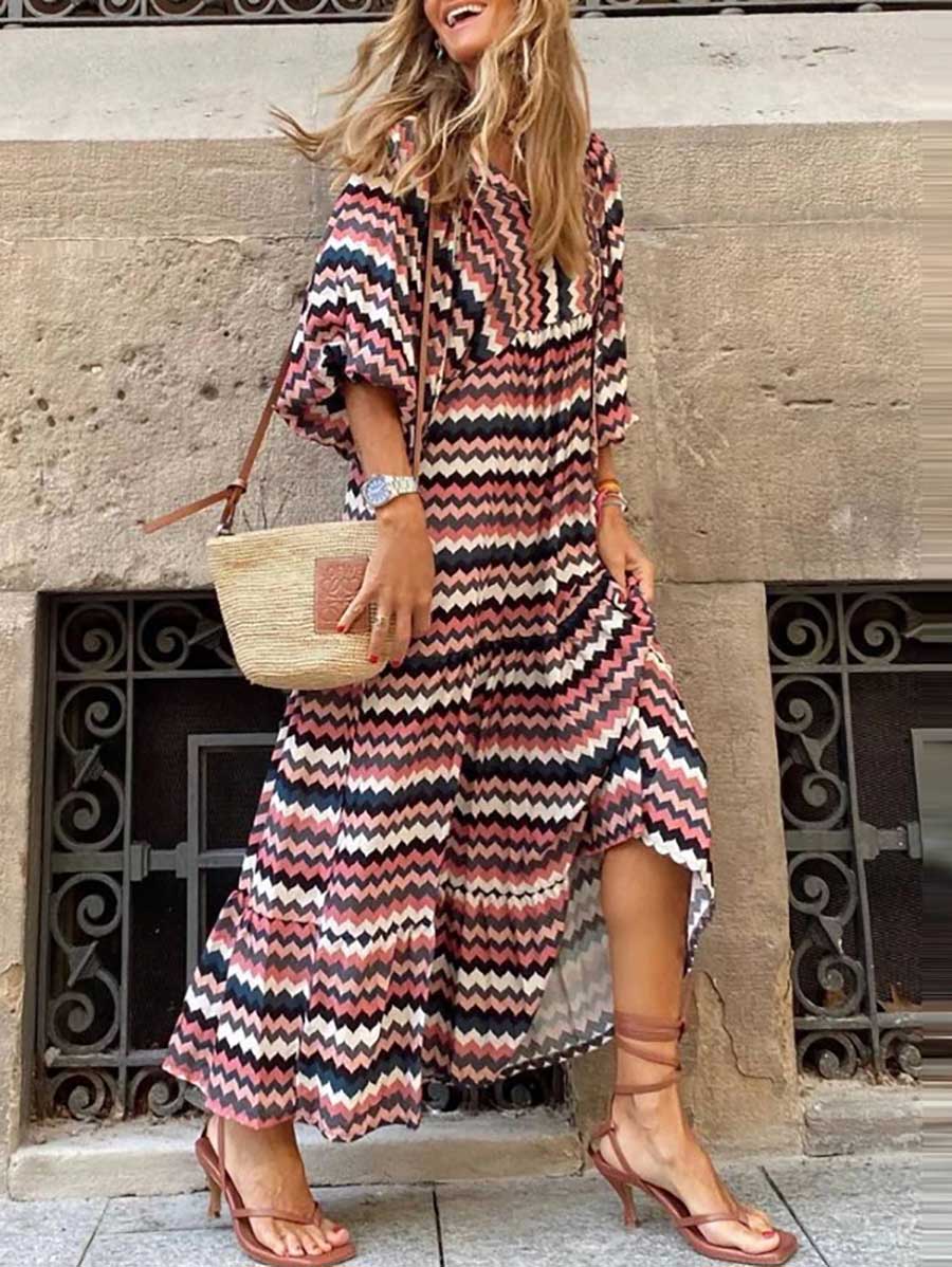 Printed Bubble Sleeve Dress