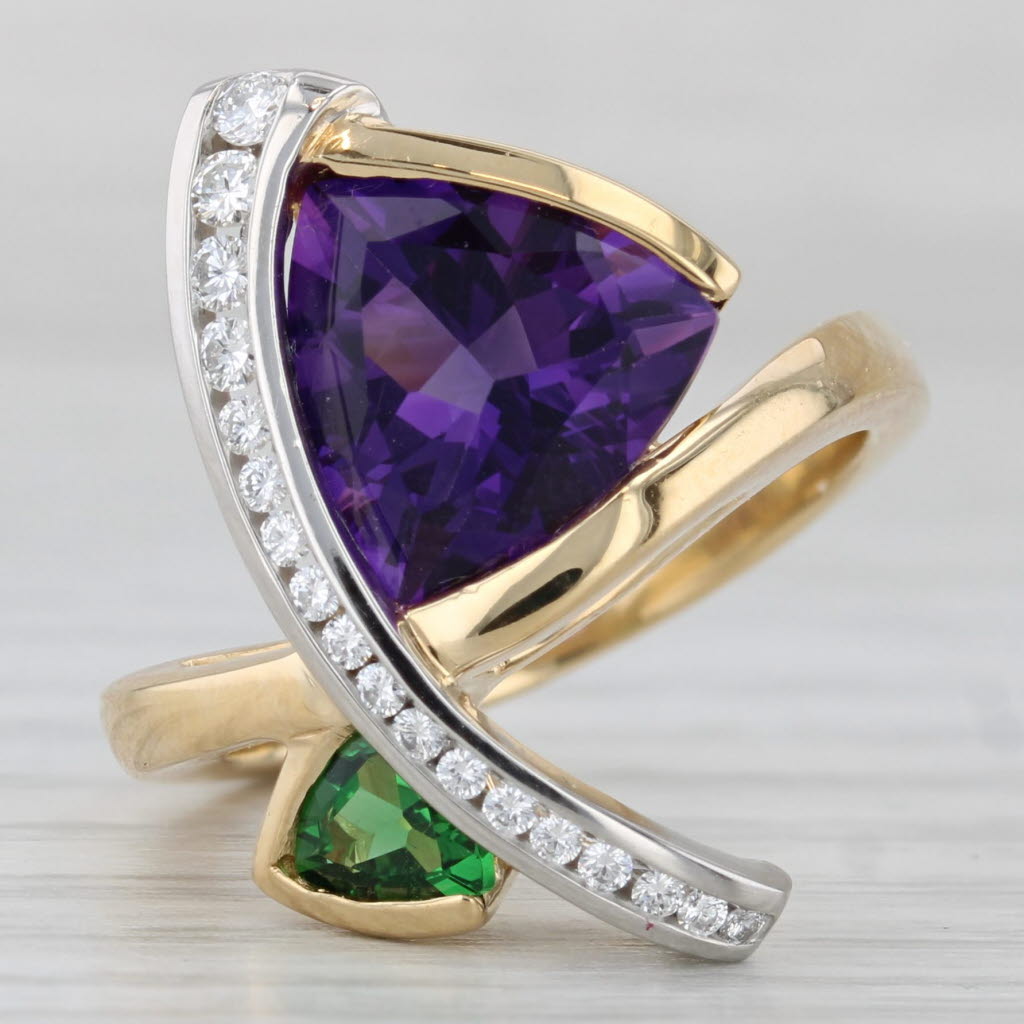 Krementz 3.32ctw Amethyst Chrome Diopside Ring 18k Yellow Gold Platinum Size 7