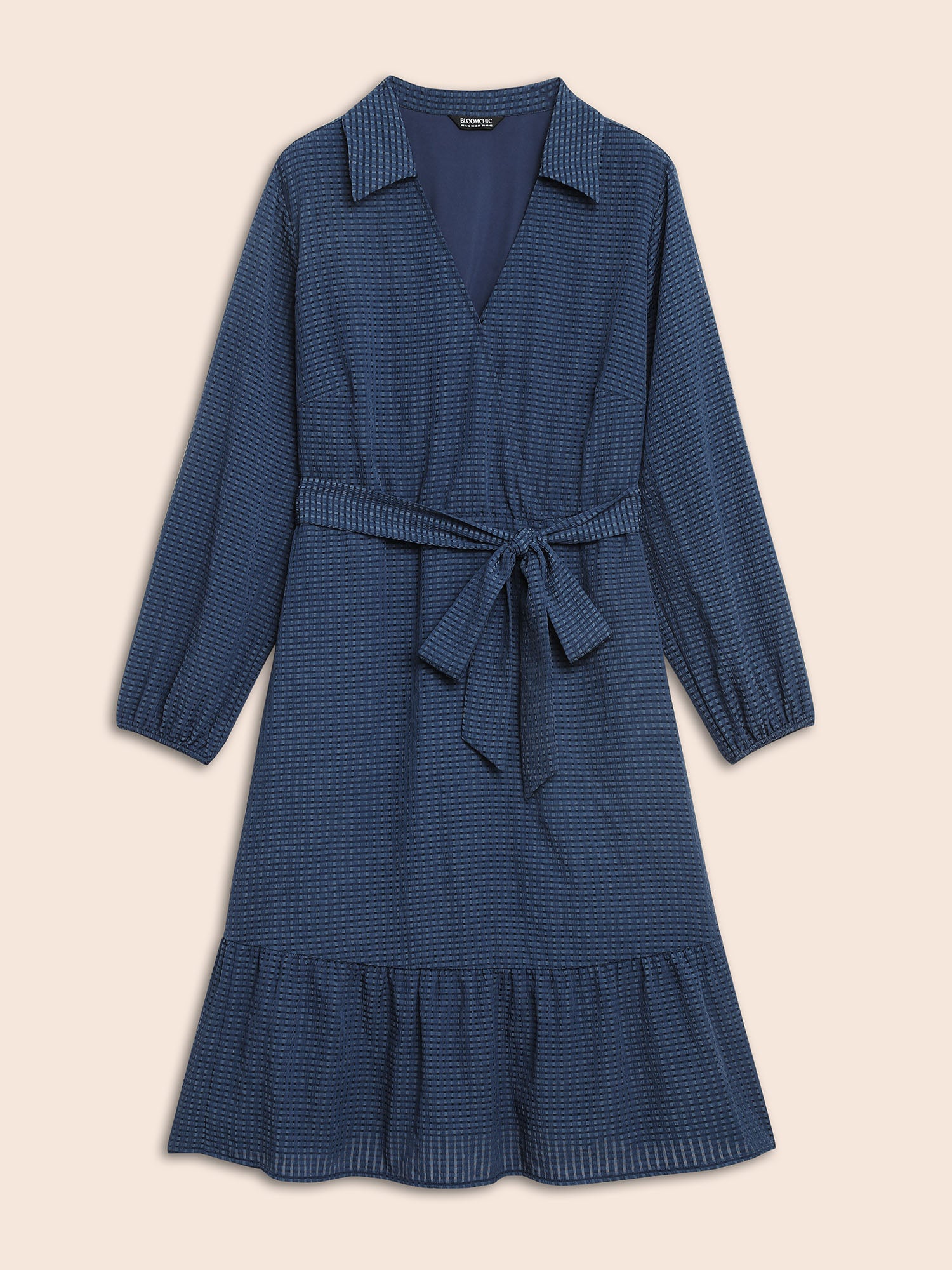 Overlap Collar Plain Textured Midi Dress