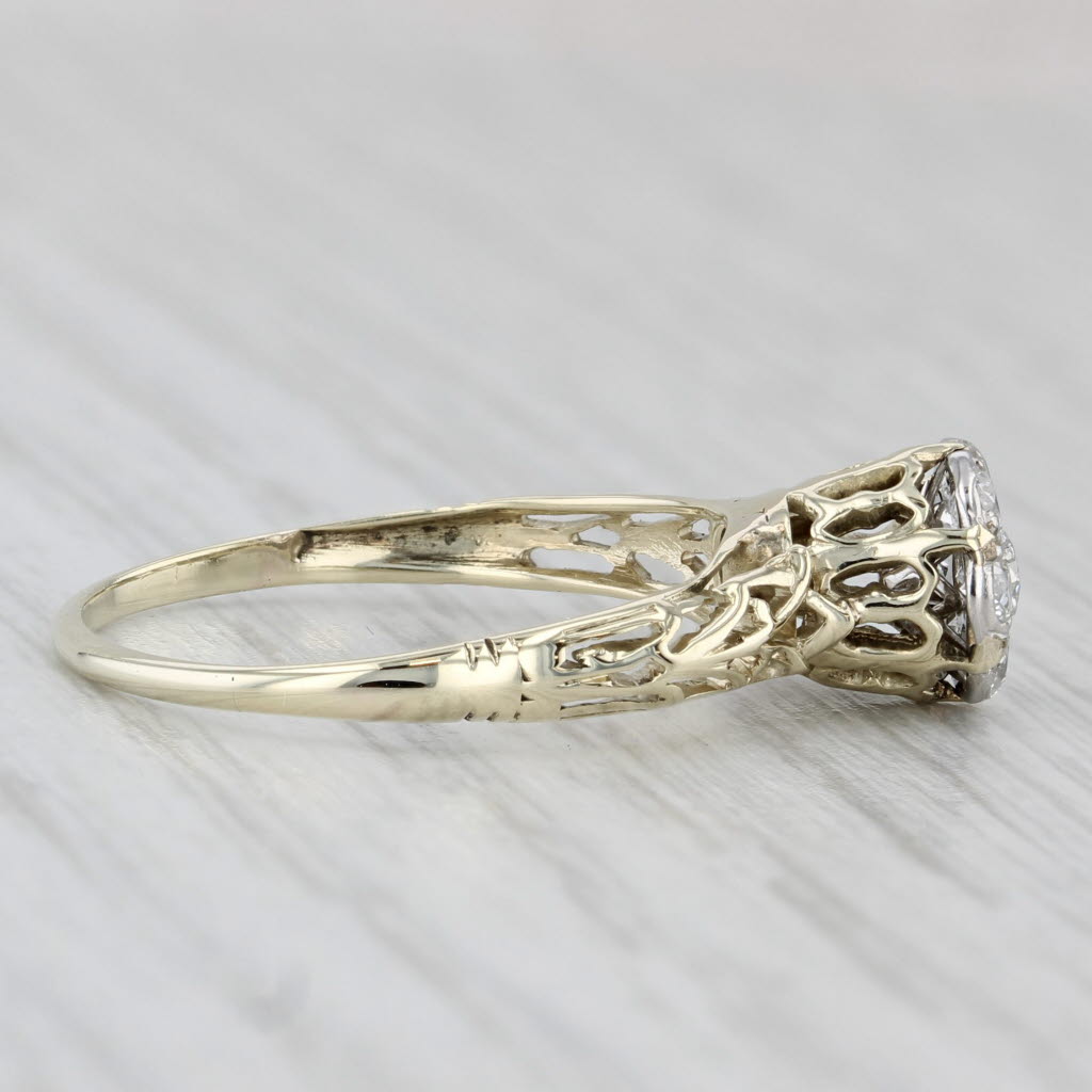 Antique 0.26ctw Diamond Flower Cluster Engagement Ring 14k Yellow Gold Size 7.25