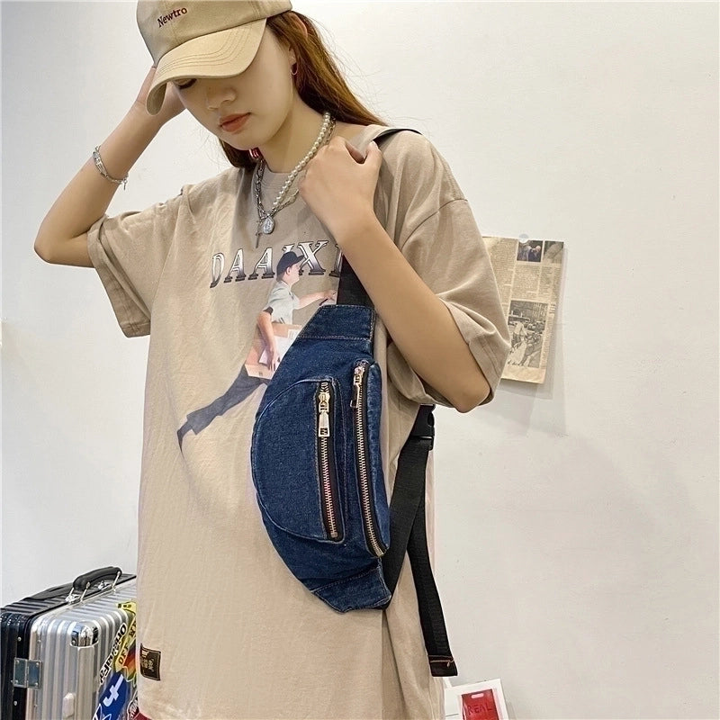 Streetwear Solid Color Denim Waist Bags