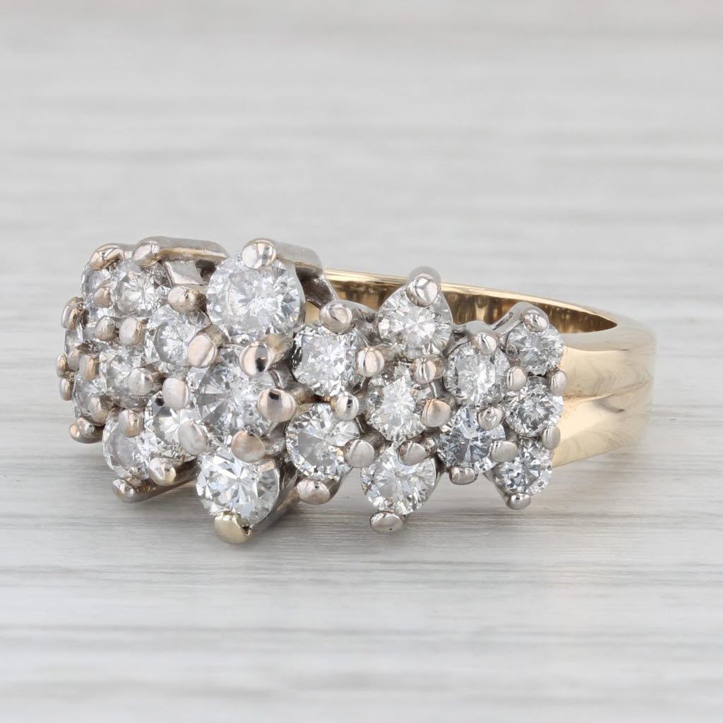 1.75ctw Diamond Flower Clusters Ring 14k Yellow White Gold Size 7