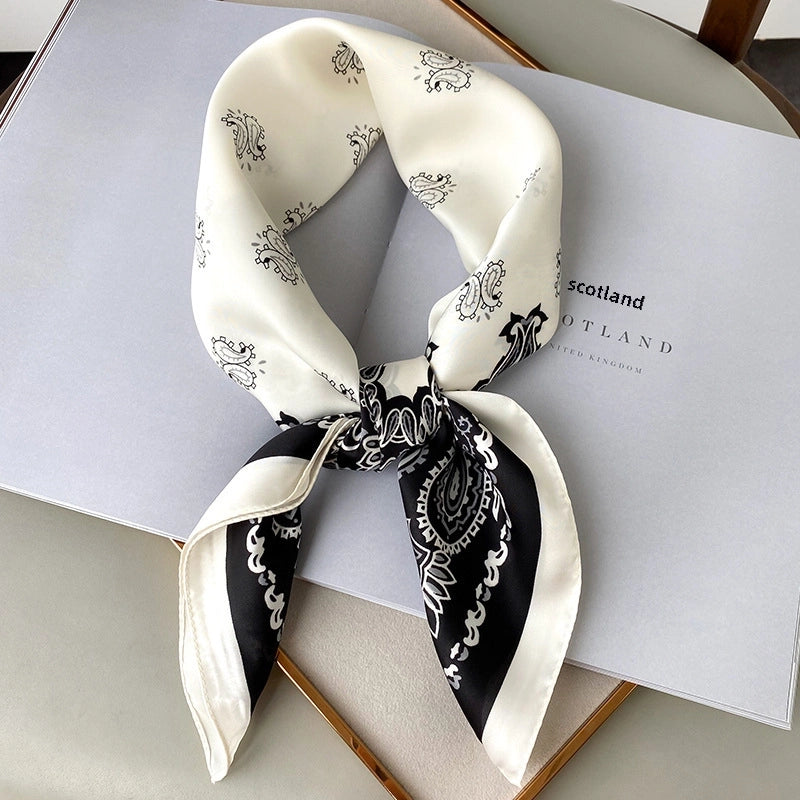 Silk Scarf Women's Small Square Scarf Hair Band Matching Shirt Suit Spring And Autumn Thin Vintage French Style Tube Top Tie Bag Internet Popular