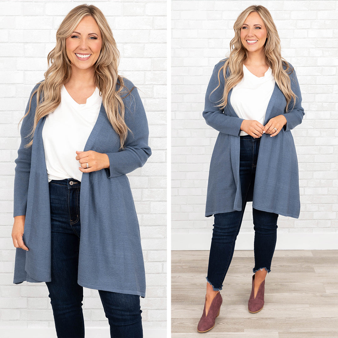 Overthinking It Cardigan. Blue