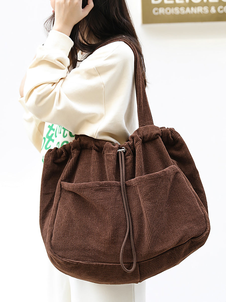 Vintage Solid Corduroy Large Capacity Shoulder Bag