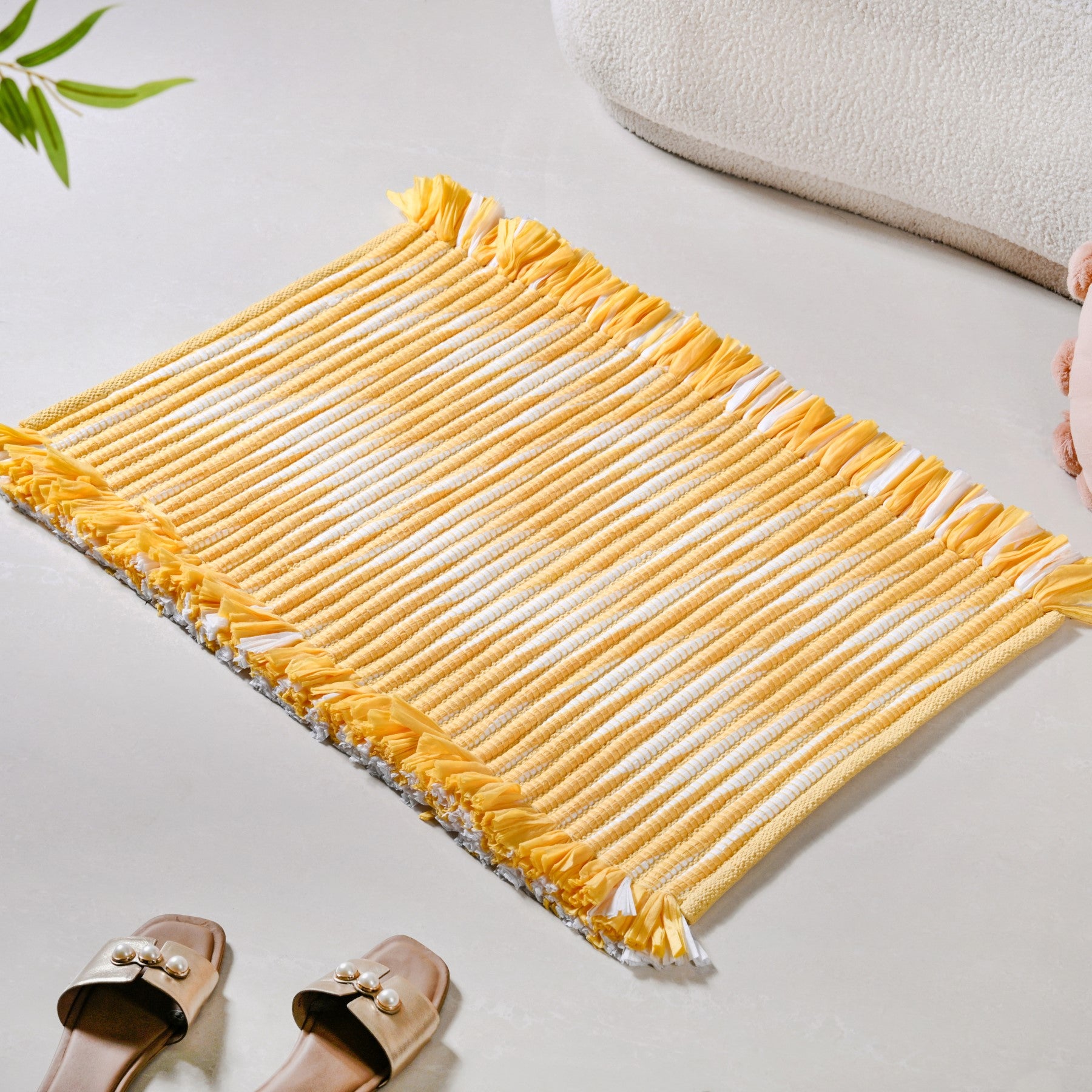 Sunny Stripes Textured Yellow Floor Mat 85x62cm