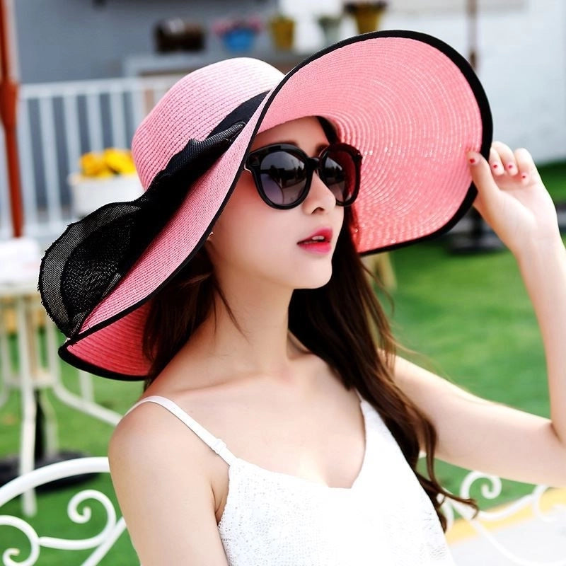 Women's Basic Vacation Pastoral Solid Color Bowknot Big Eaves Sun Hat