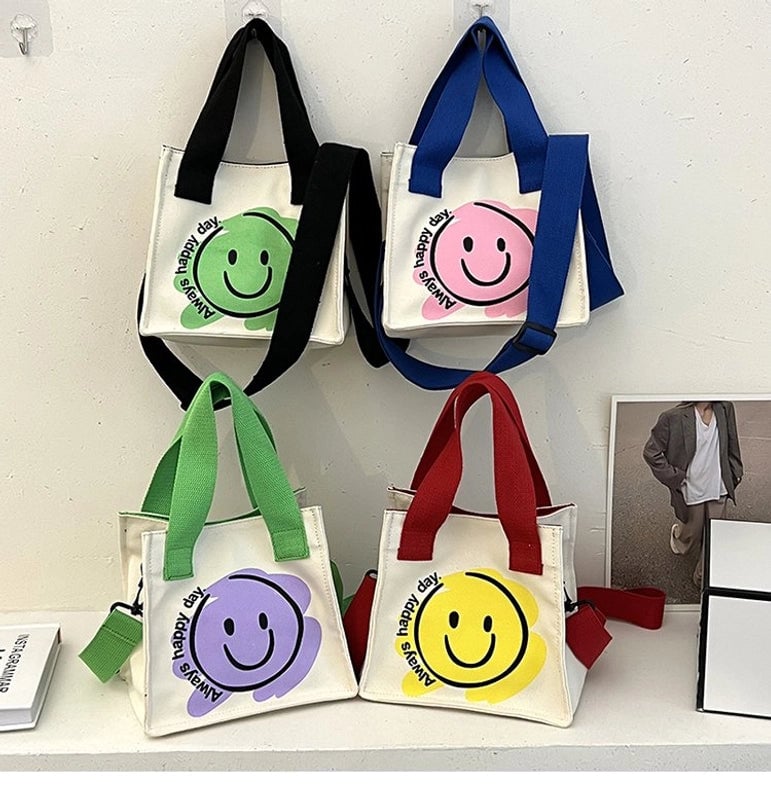 Women's Fashion Smile Face Canvas Shopping Bags
