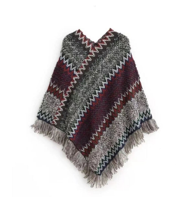 Travel Outside Knitted Shawl Ethnic Style Vintage Cape Cloak Tassel Scarf For Vacation Wear
