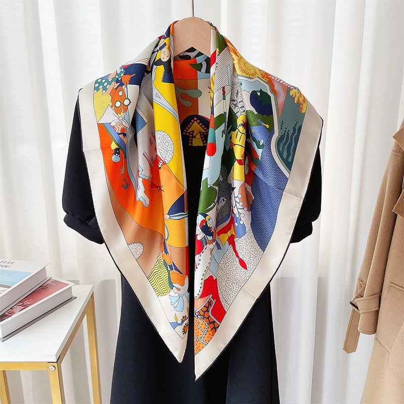 Women's Elegant Lady Printing Silk Twill Printing (Printing) Silk Scarf