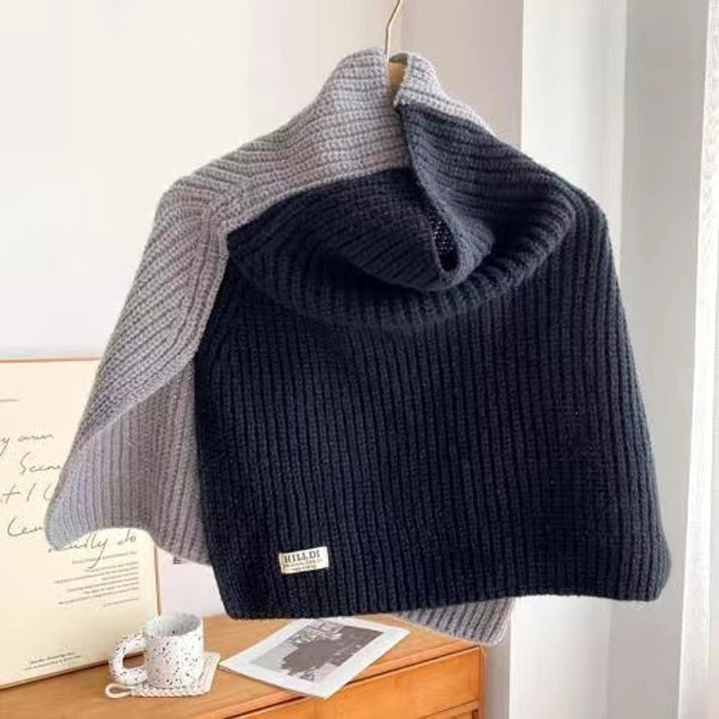 High-grade Color Matching Turtleneck Collar Women's Autumn And Winter Versatile Pullover Scarf New Cape Knitted Shawl