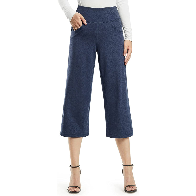 Women Wide Leg Yoga Capri High Waist Stretch Workout Sweatpants With Pockets Casual Straight Leg Pants