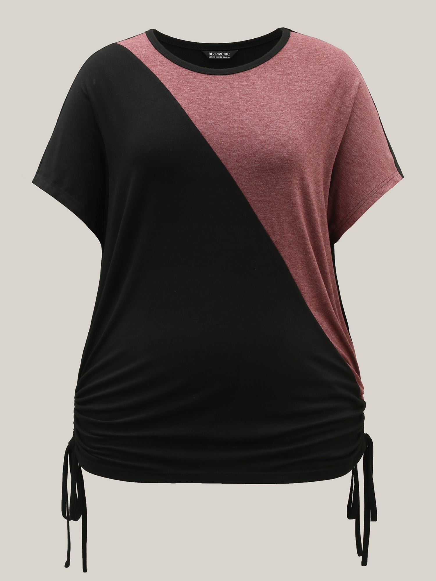 Color Block Ruched Drawstring T-Shirt