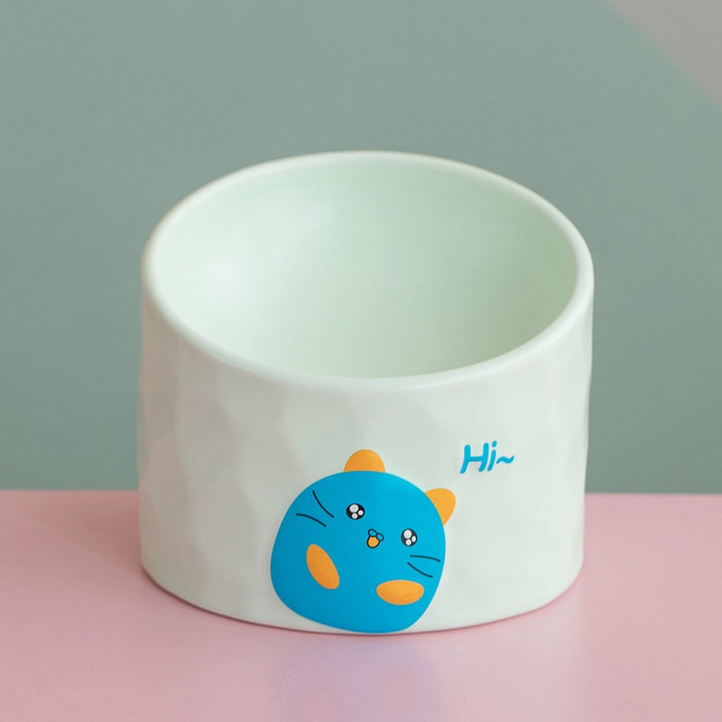 Cat Bowl Ceramic Goblet Pet Bowl Oblique Mouth Cat Bowl Animal Easy Cleaning Cute Ceramic Pet Food Bowl