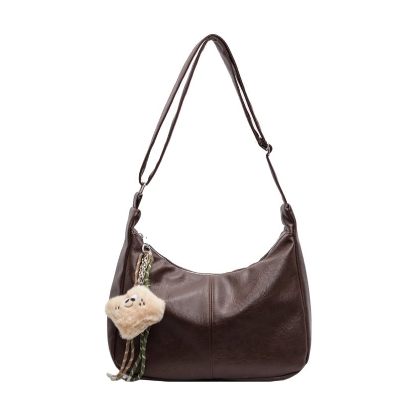 Women's Large PU Solid Color Elegant Ethnic Style Sewing Thread Dumpling Shape Zipper Shoulder Bag