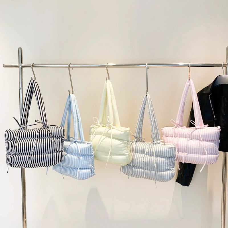 Women's Nylon Stripe Vintage Style Classic Style Stripe Square Zipper Tote Bag