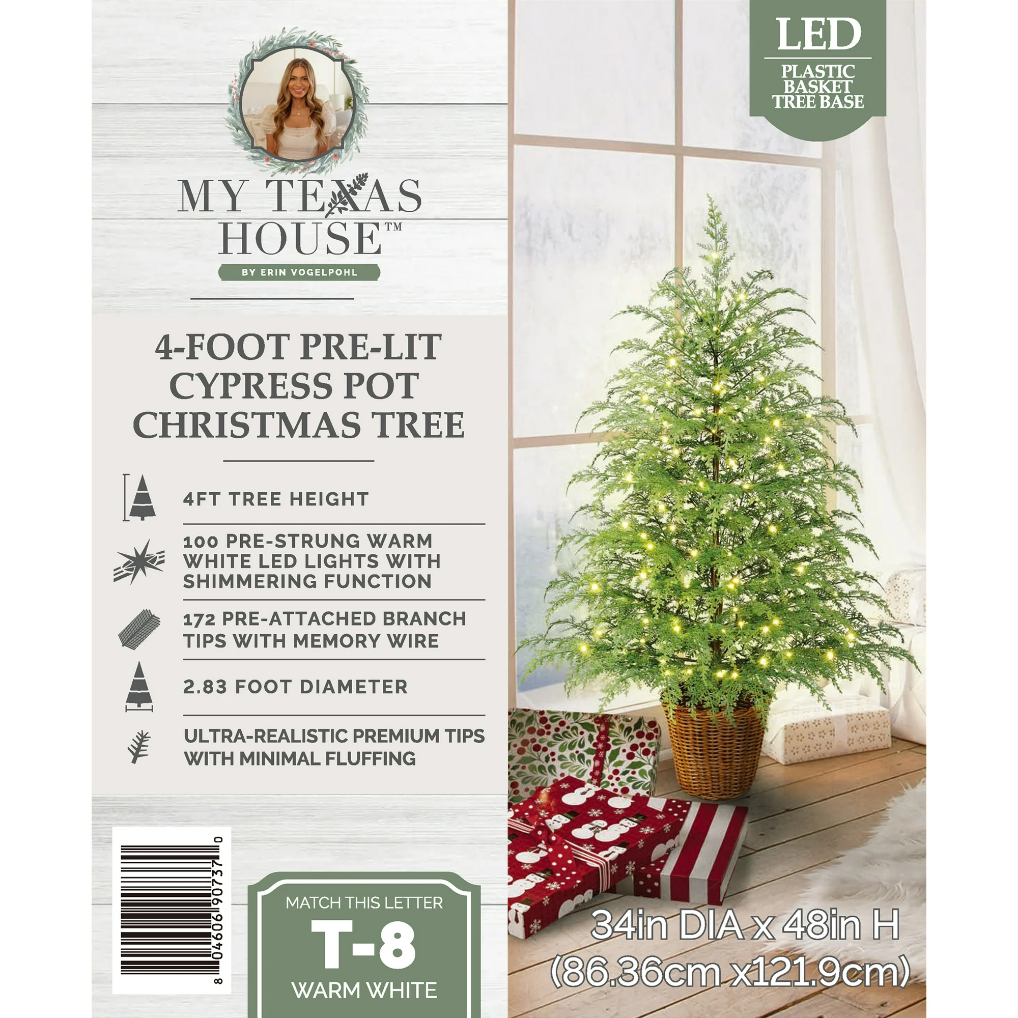 ✨Buy 2 Free Shipping💝4' Pre-Lit Green Cypress Artificial Christmas Potted Tree with 100 Warm White Twinkle LED Lights