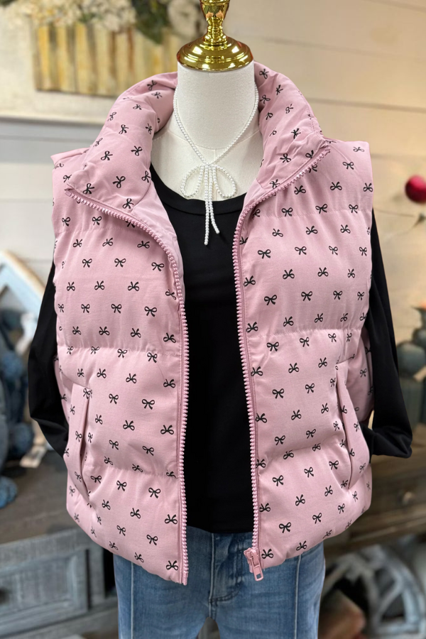 Mini Bow Pattern Zipper Vest