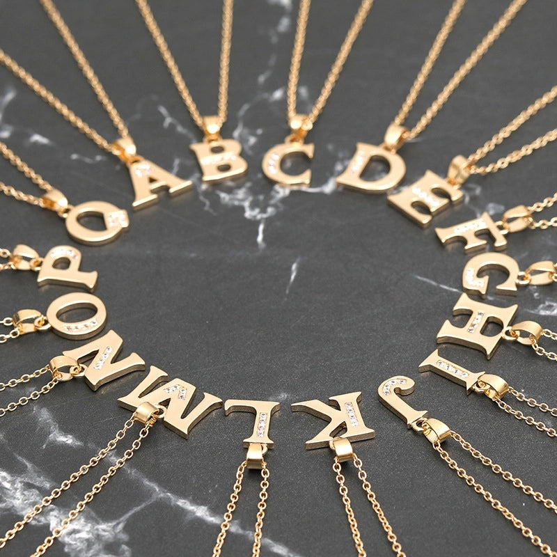 Minimalist Letter Copper Plating Inlay Zircon Pendant Necklace