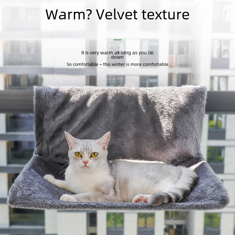 L-shaped Plush Cat Hammock Bed Hanging Style Cat Nest Bedside Stool Window Sill Mat Scratcher Toy Interactive Toy