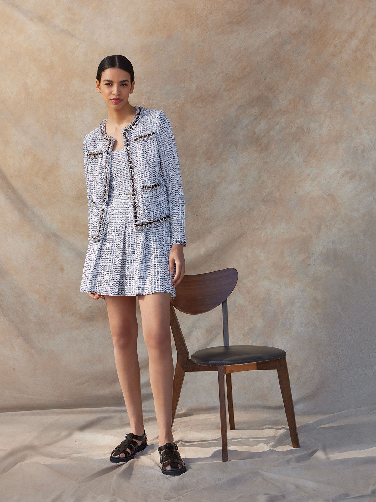 Heritage Chain & Fringe Trim Tweed Knit Jacket - Vanity Fit