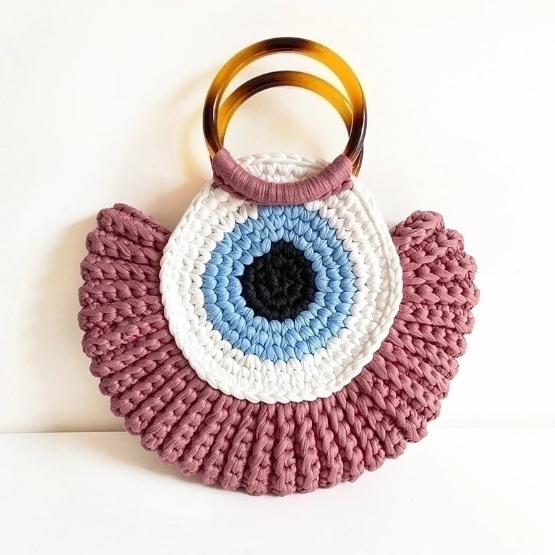 Women's Medium Polyester Devil's Eye Vintage Style Shell Lock Clasp Handbag Dome Bag