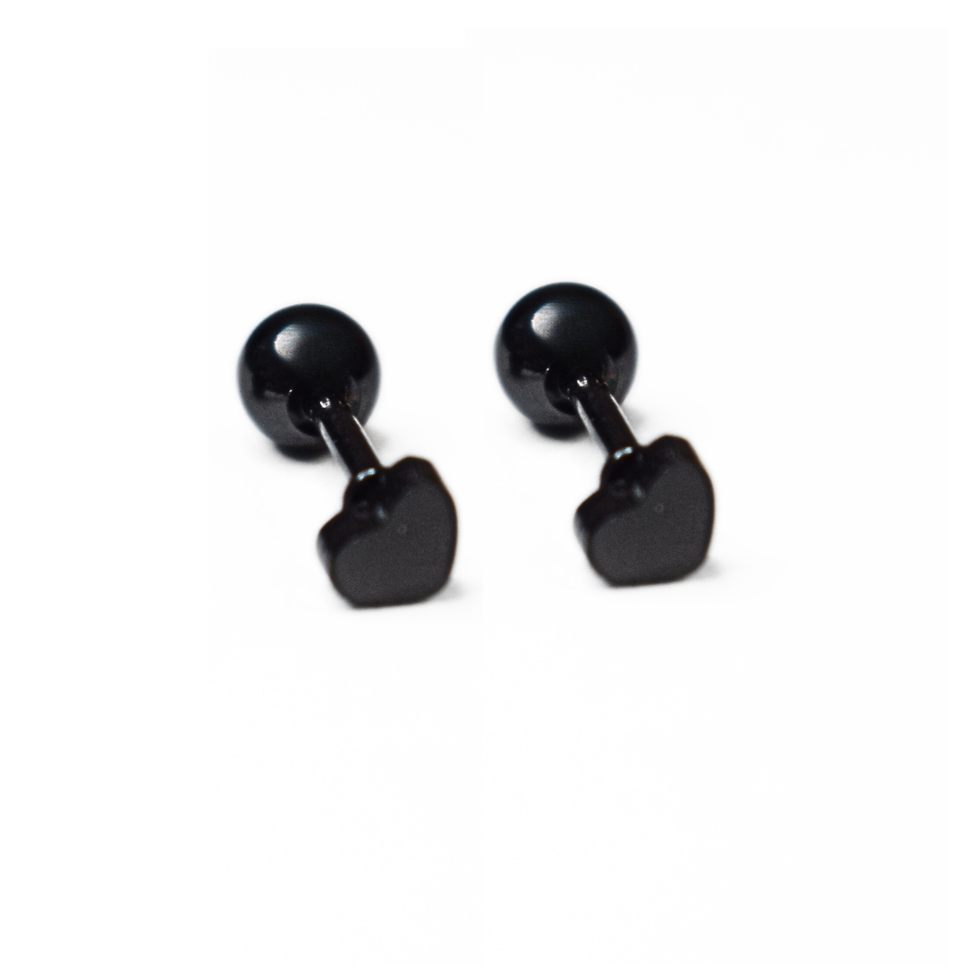 4mm Baby heart studs - Black