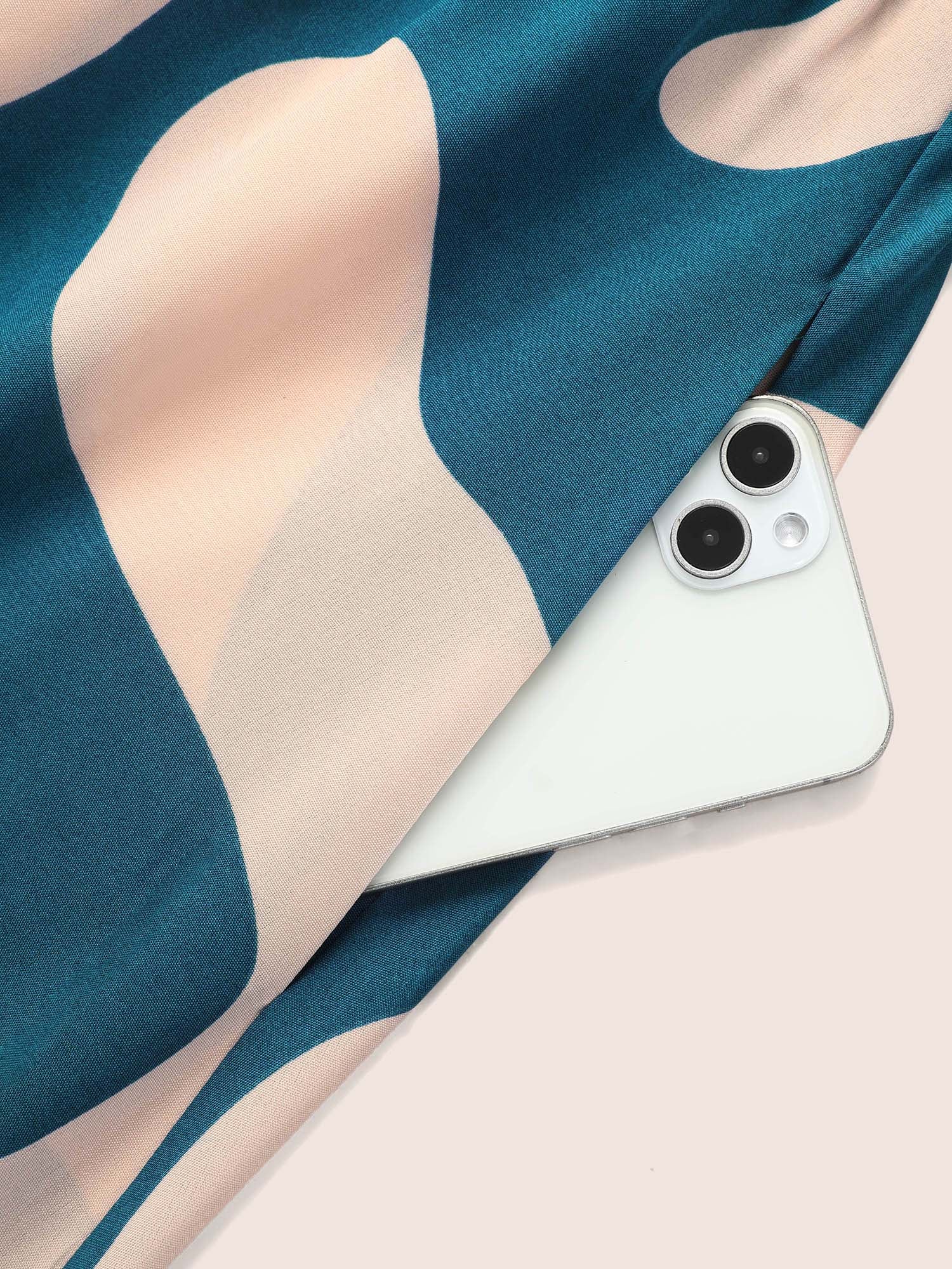 Shirt Collar Contrast Geometric Belted Midi Dress
