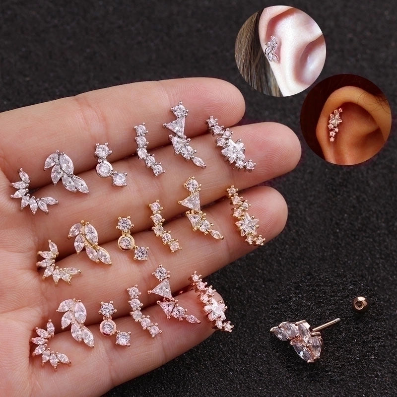 Minimalist Triangle Round Water Droplets Stainless Steel Copper Inlaid Zircon Ear Studs 1 Piece